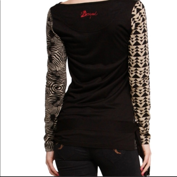Desigual Long Sleeve T: red geisha & mandalas sz S - Picture 2 of 7